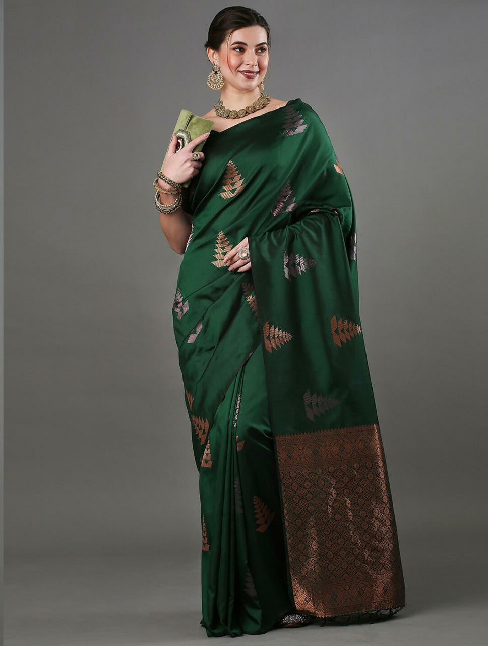 Festive Olive Designer Woven Saree