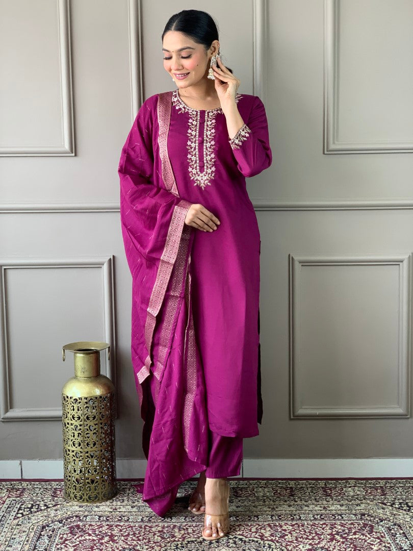 Women Embroidered Purple Anarkali Kurta Set