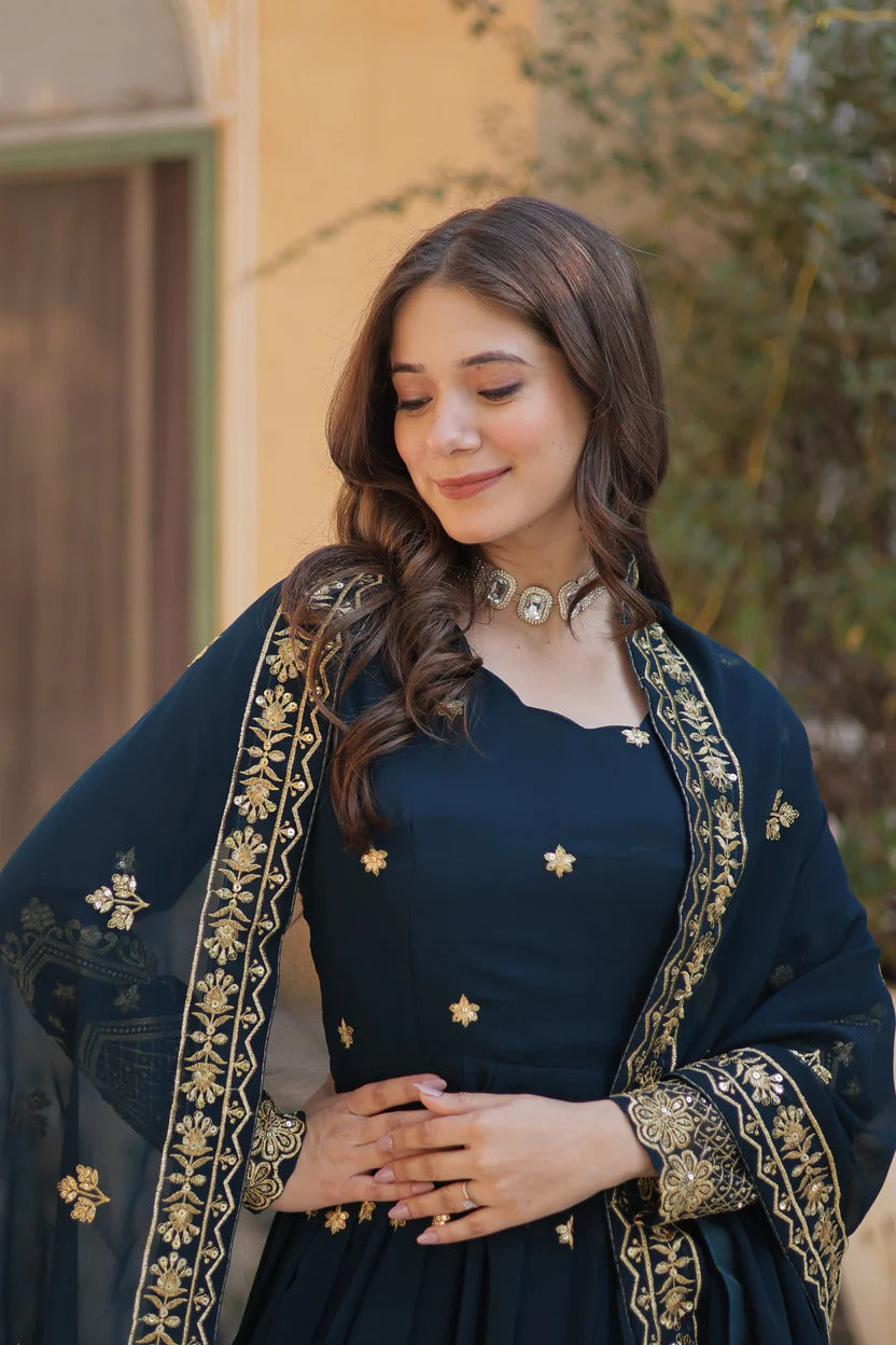 Designer Embroidered Anarkali Suit Set for Women with Dupatta