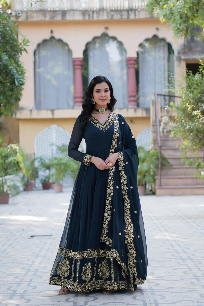 Designer Embroidered Anarkali Suit Set with Dupatta for Women