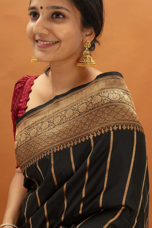 Elegant Black Zari Woven Saree