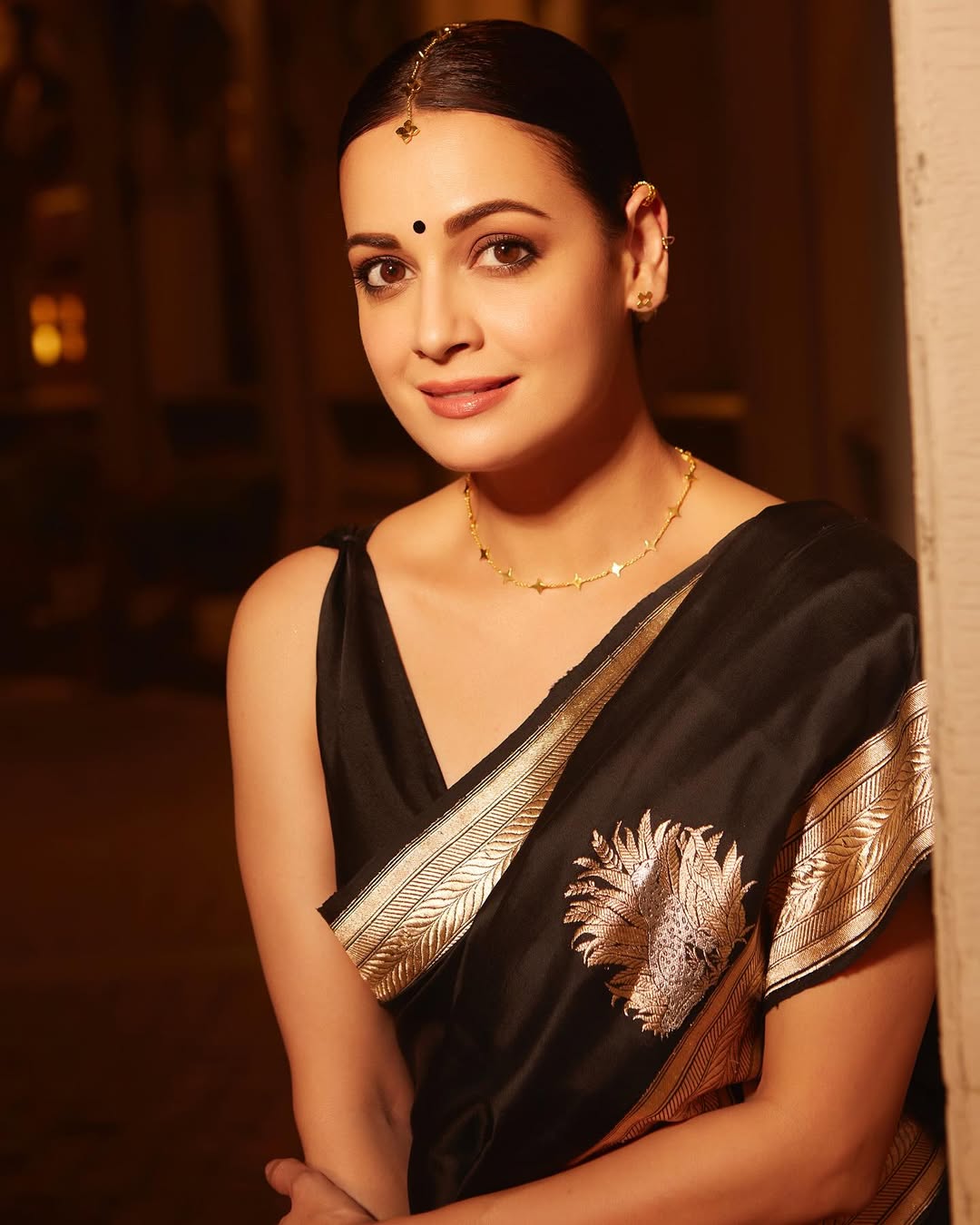 Luxury Black Silk Saree with Gold Zari Motifs