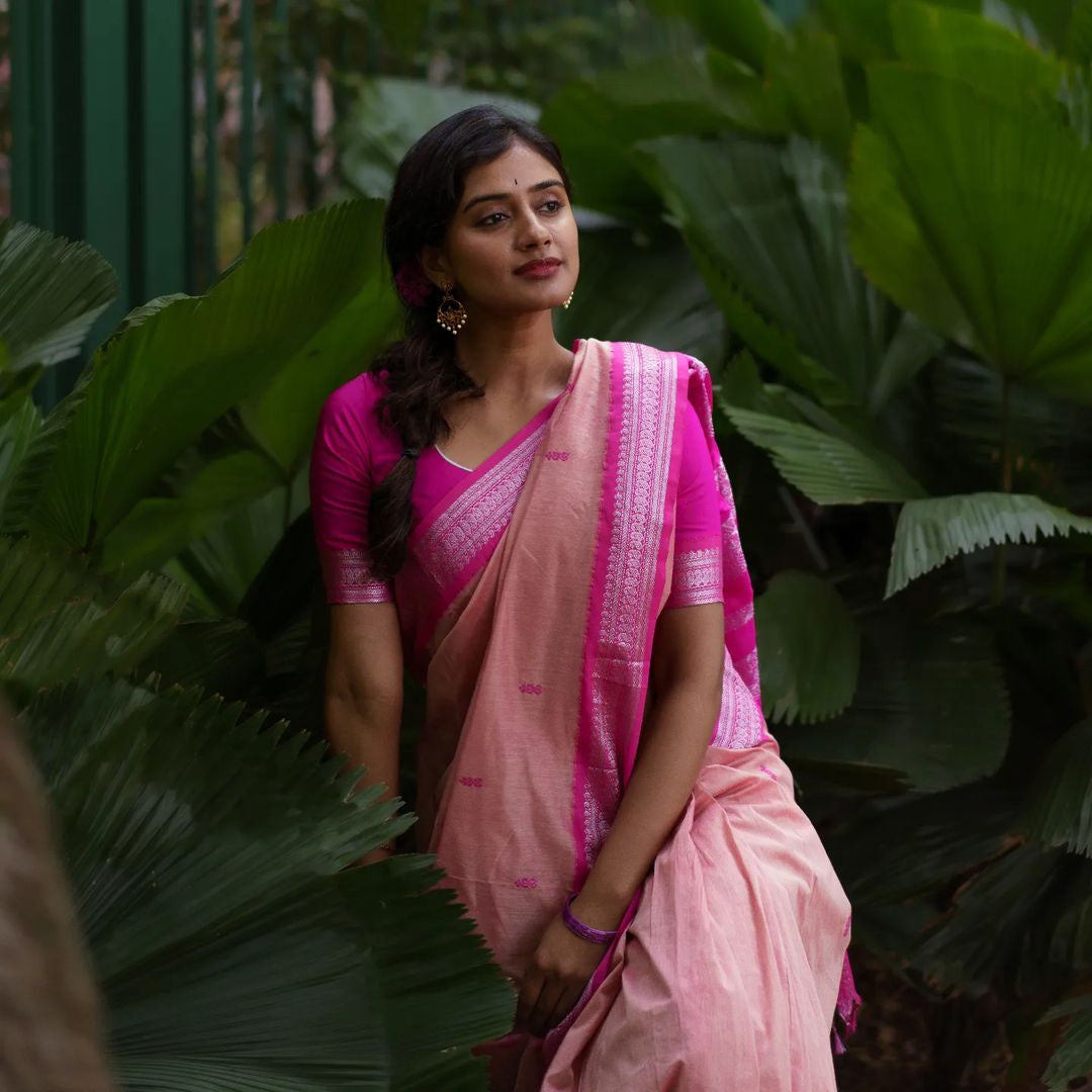 Traditional Handwoven Silk Saree with Temple Border & Zari Design