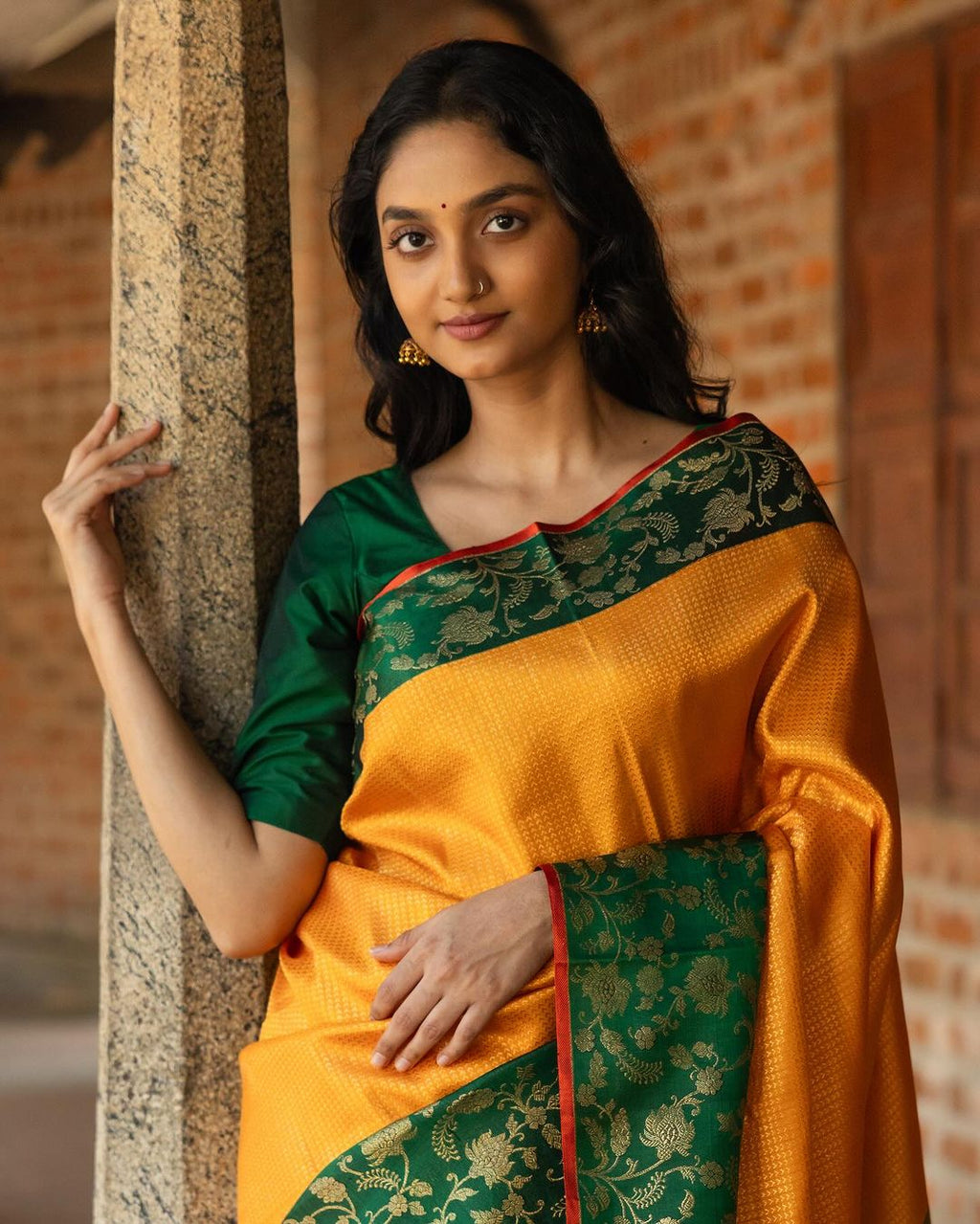 Mustard Yellow Saree with Green Border