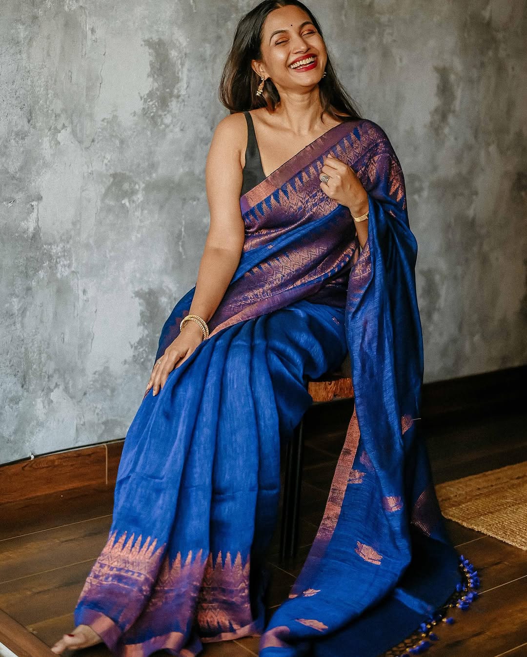Royal Blue Silk Saree with Zari Border