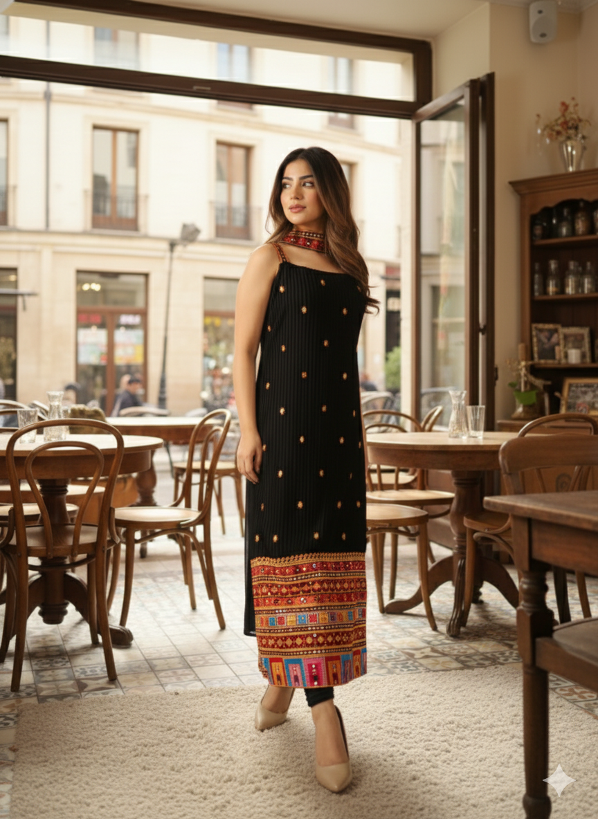 Black Embroidered Kurta Set for Women with Palazzo Pants | Ethnic Printed Designer Kurti Outfit (Copy)