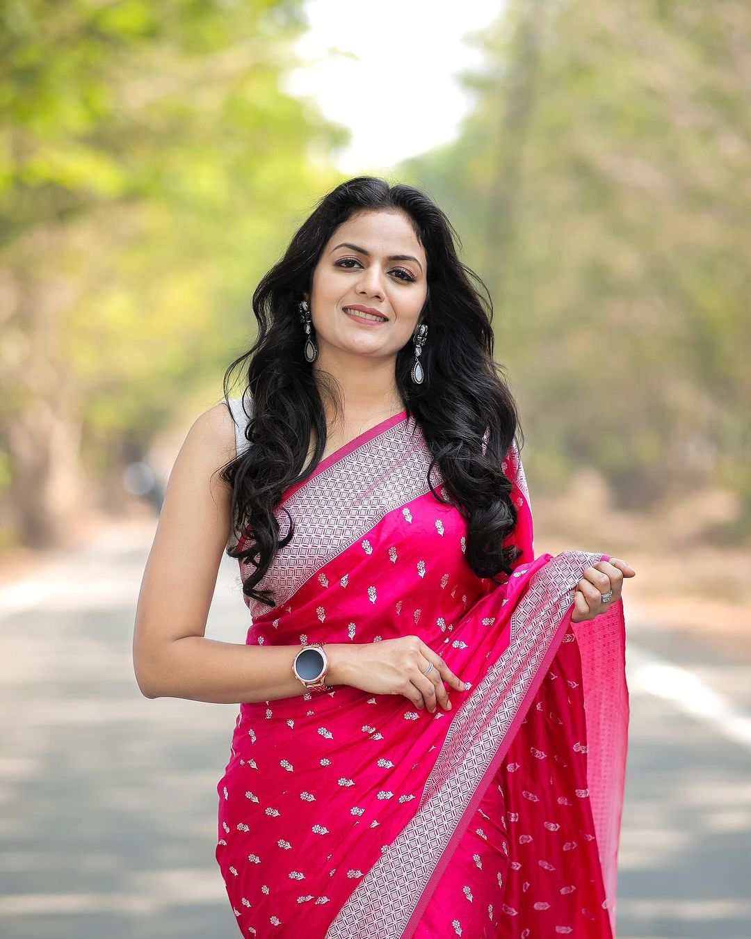 Hot Pink Cotton Silk Saree with Silver Border