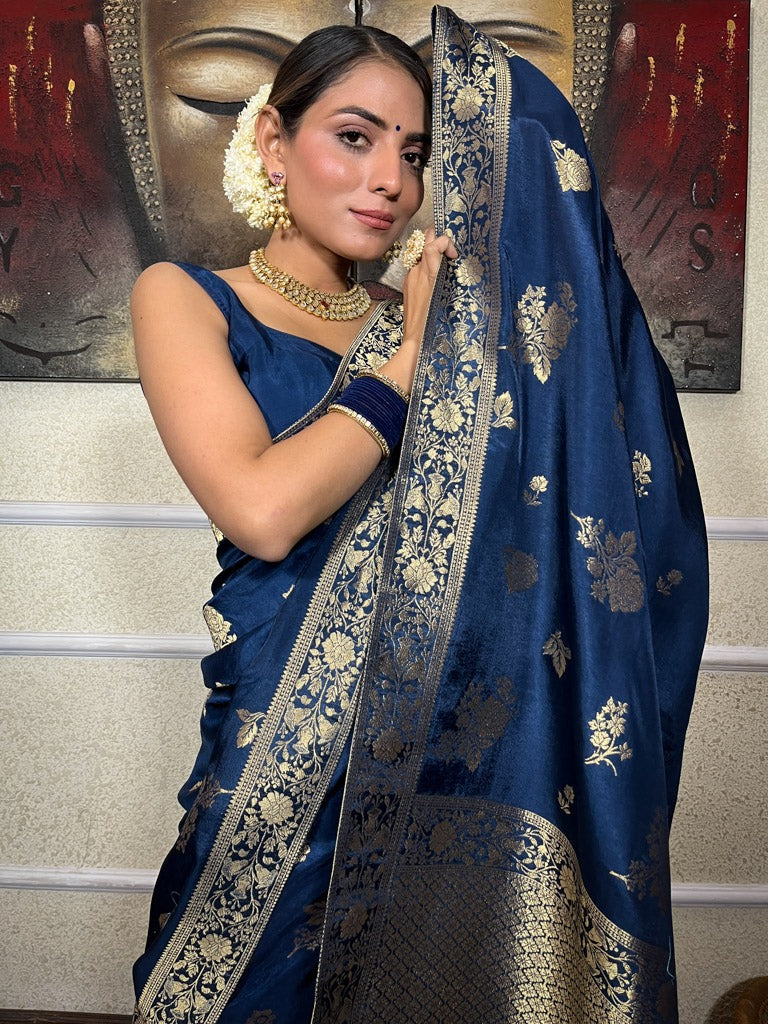 Rama Silk Saree with Gold Zari Work
