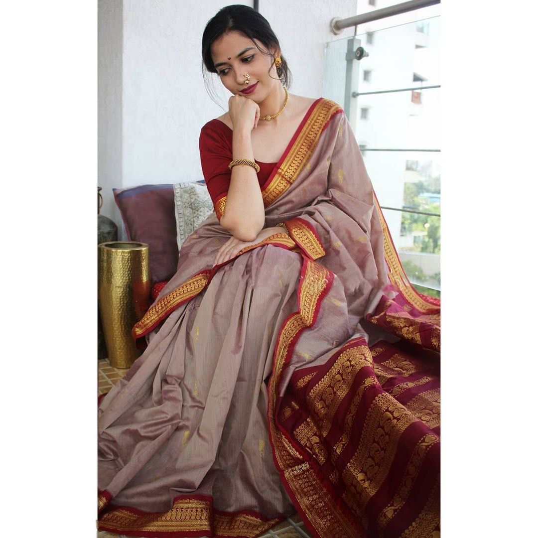 Traditional Handwoven Silk Saree with Temple Border & Zari Design
