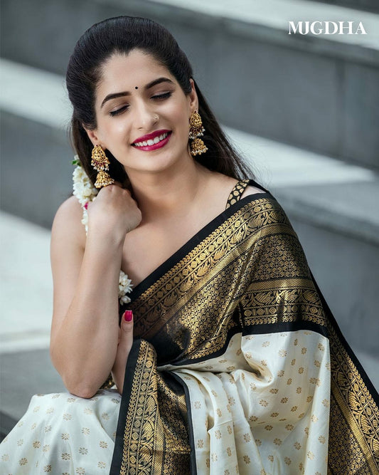 Regal Cream & Gold Kanjivaram Saree