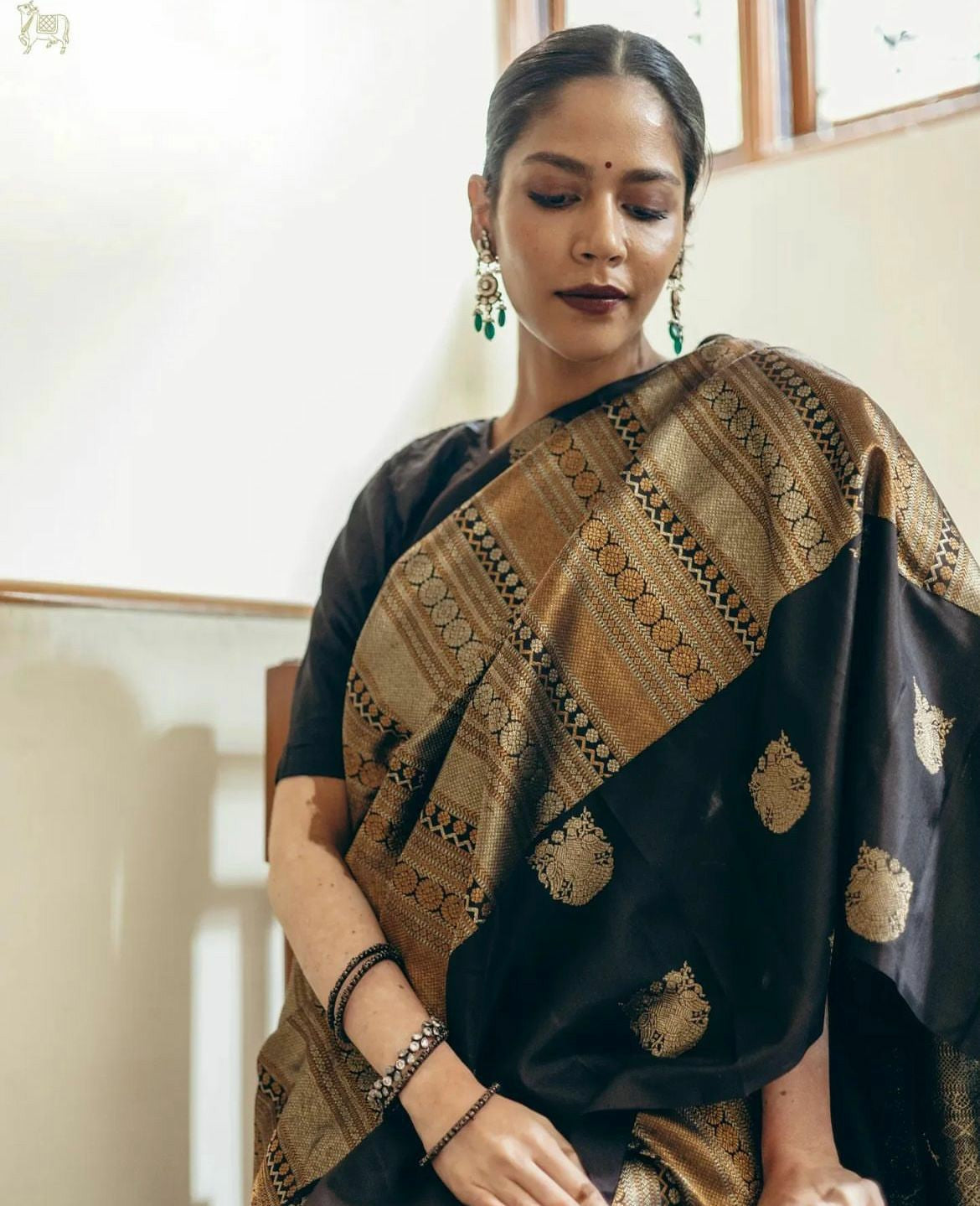 Black Silk Saree with Antique Gold Zari