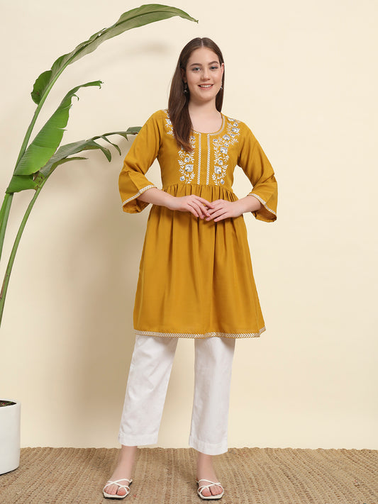 Yellow Short Kurti For Womens