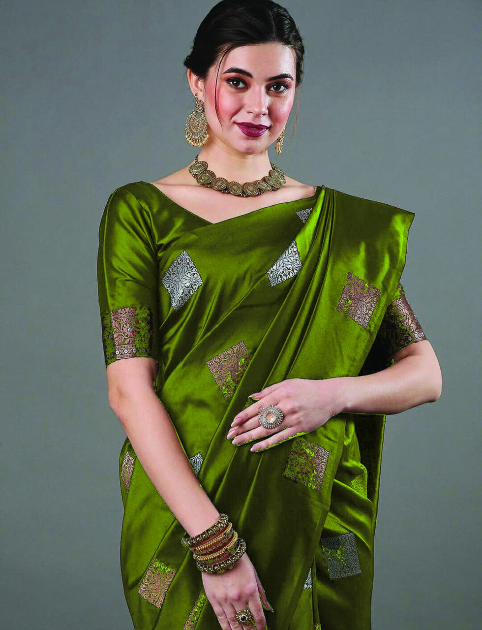 Classic Emerald Jacquard Saree