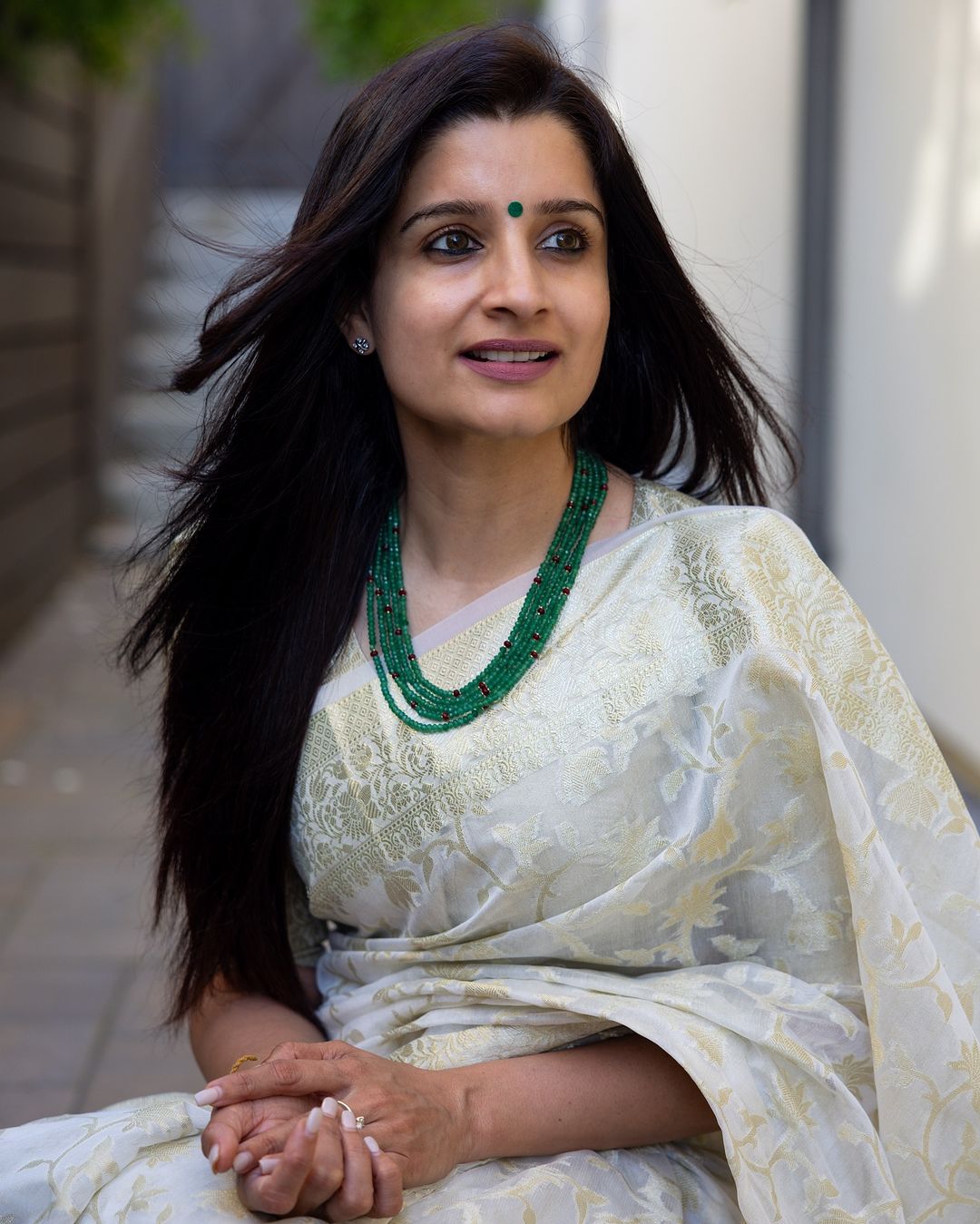 White Organza Silk Saree with Gold Floral Zari Weaving