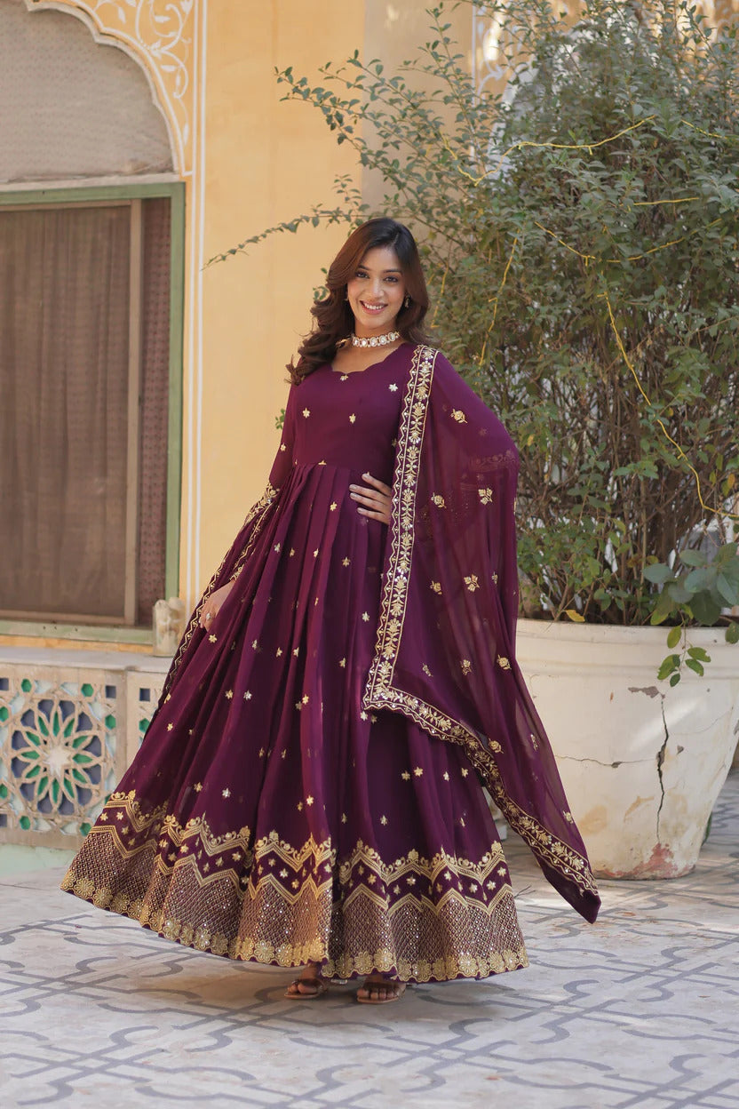 Designer Embroidered Anarkali Suit Set for Women with Dupatta