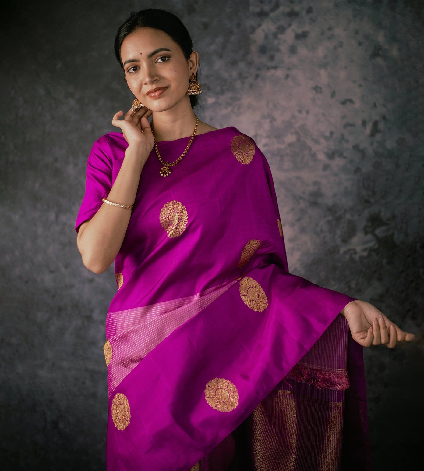 Pink Silk Saree with Gold Zari Work