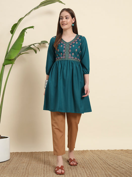 Trending Turqoise Short Kurti For Women
