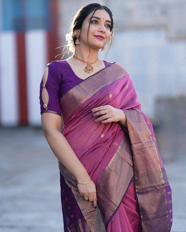 Pink Purple Silk Saree for Women