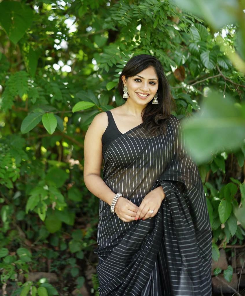 Elegant Striped Saree with Contemporary Design & Lightweight Drape