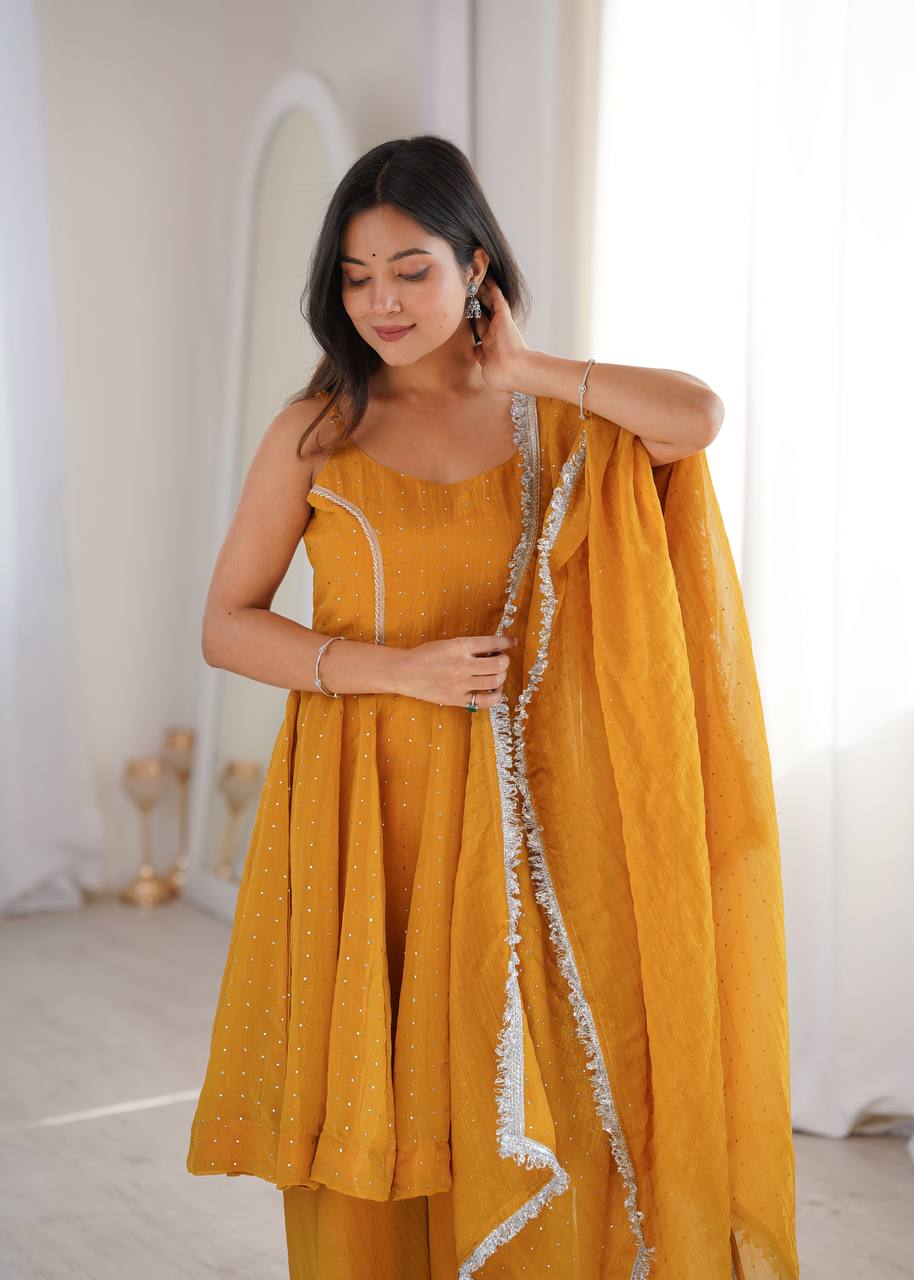 Chic Strappy Short Peplum Kurti with Sharara & Silver Lace Dupatta Set for Women