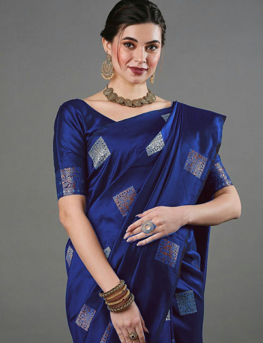 Royal Navy Geometric Woven Saree