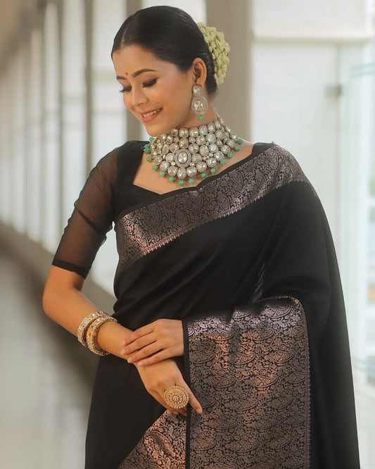 Smokey Black Organza Saree – Modern & Chic