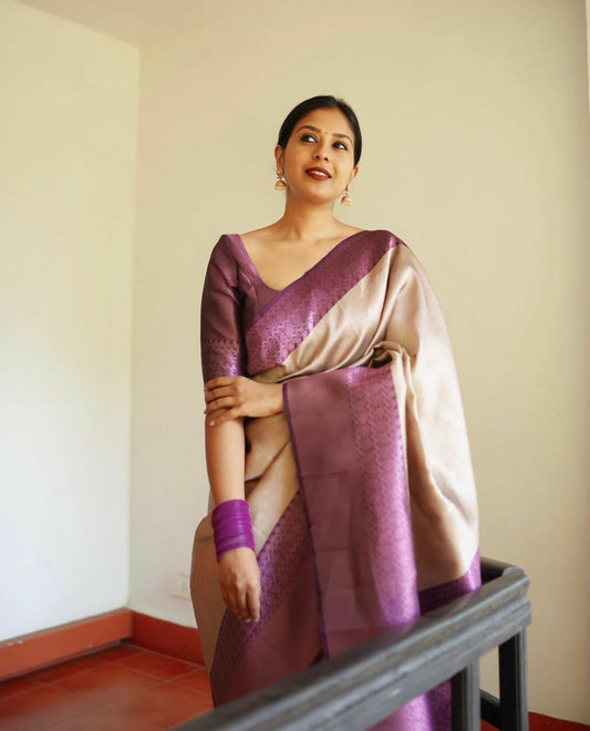 Lavender Beige Royal Silk Saree