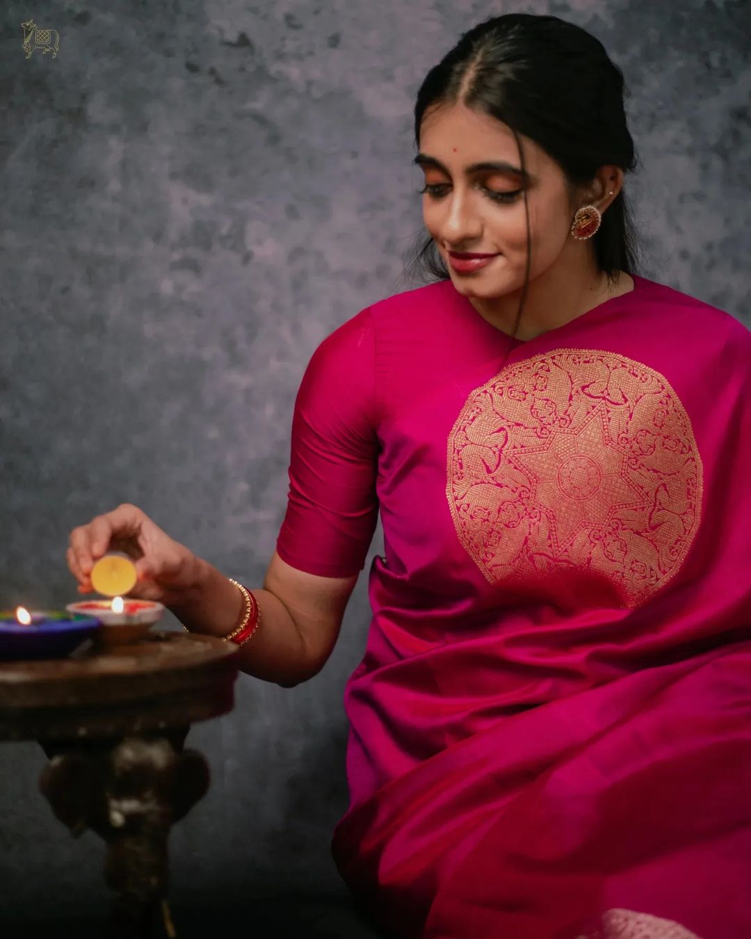 Rani Pink Banarasi Silk Saree with Gold Circular Motifs