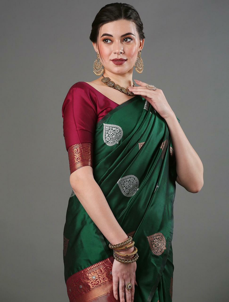 Royal Green Box Motif Saree