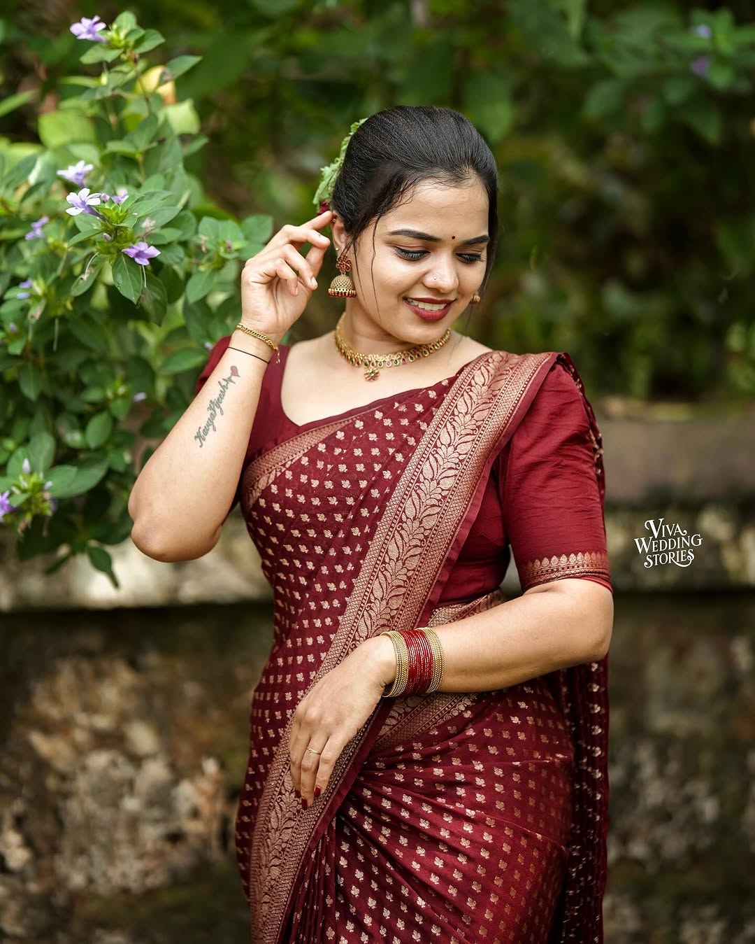 Elegant Maroon Satin Saree – Soft Glam Appeal