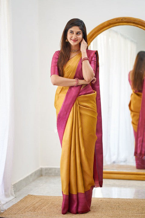 Elegant Silk Saree with Contrast Woven Border