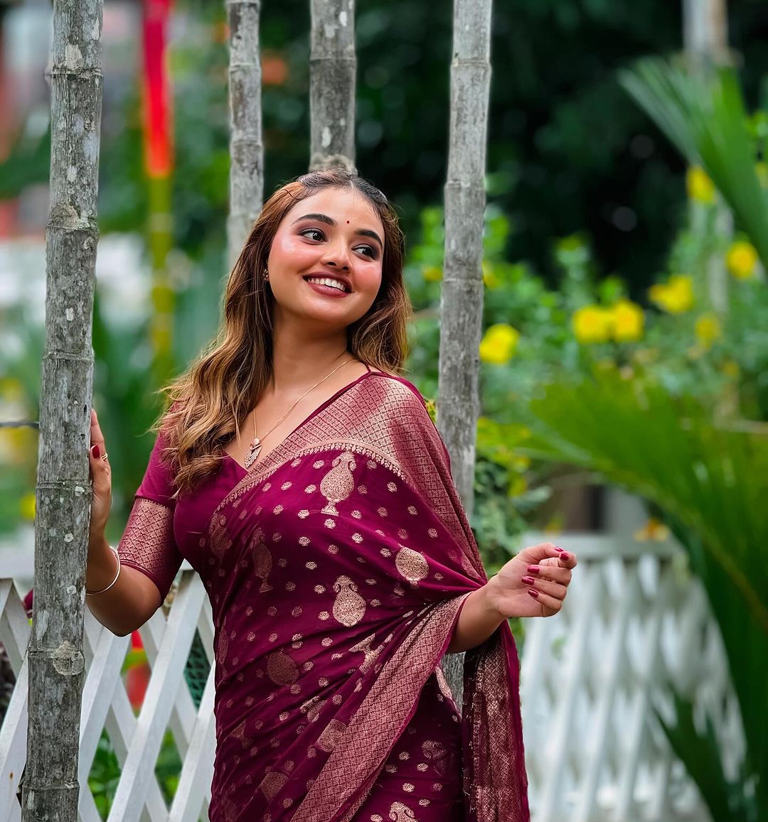 Pink Silk Saree with Gold Zari Butta