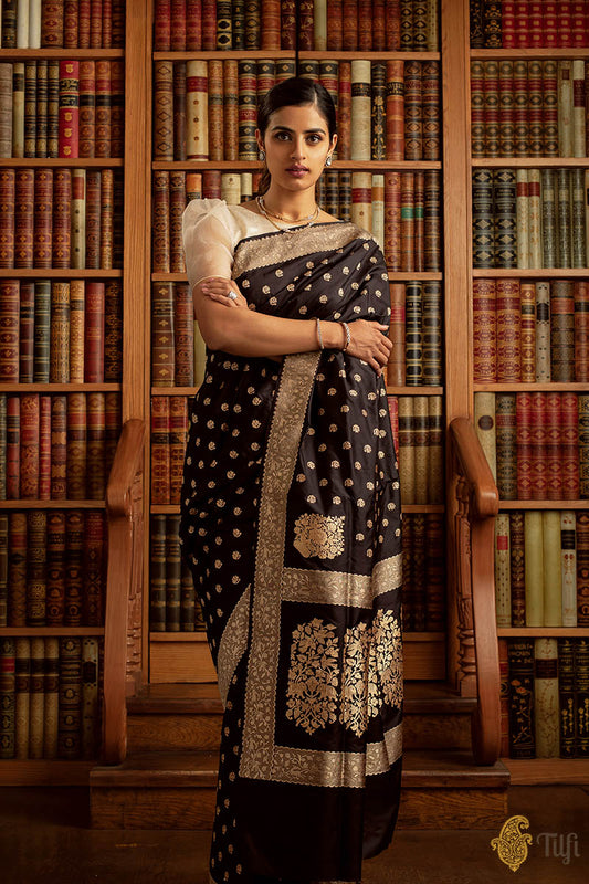 Classic Black Silk Saree for Festive Occasions