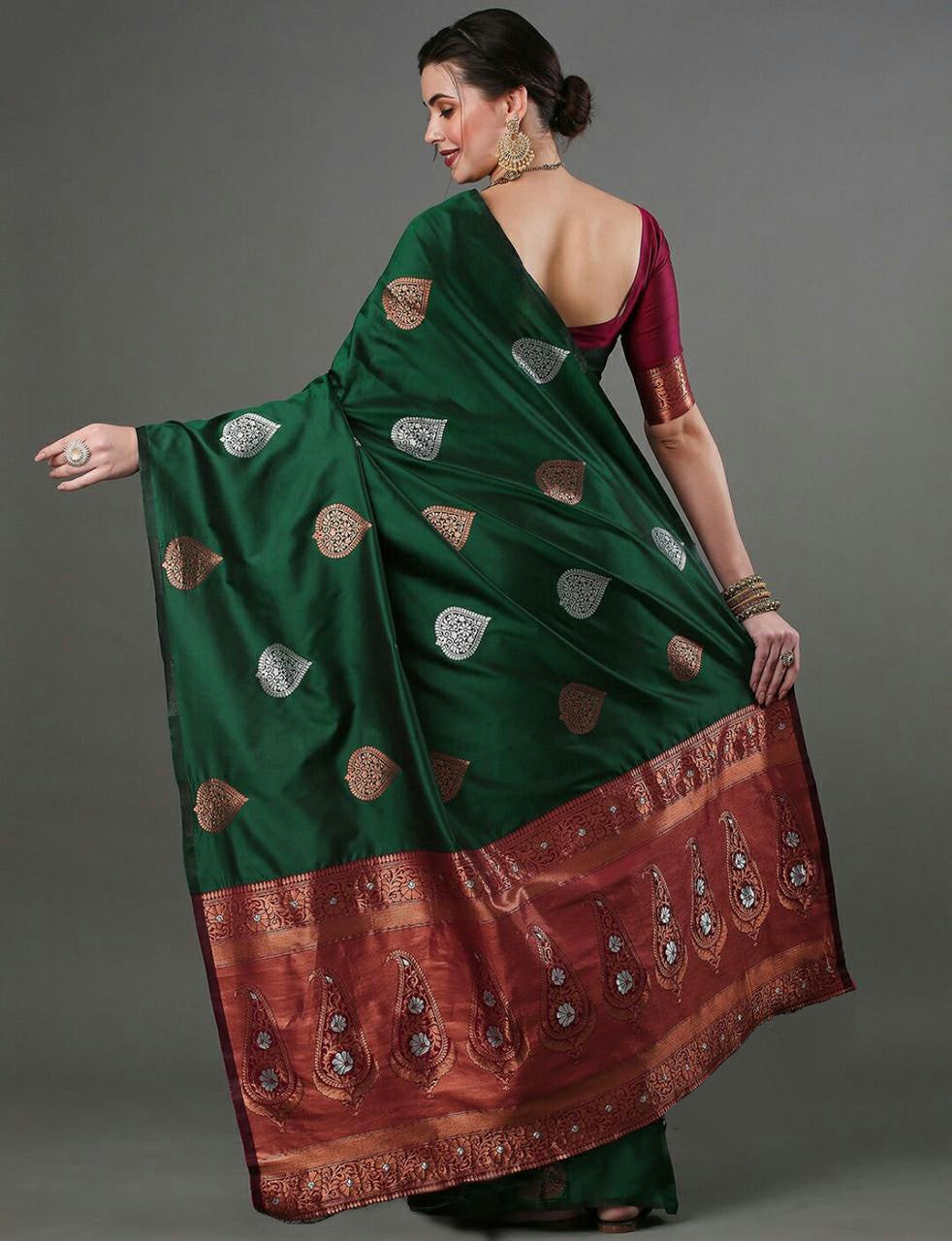 Royal Green Box Motif Saree