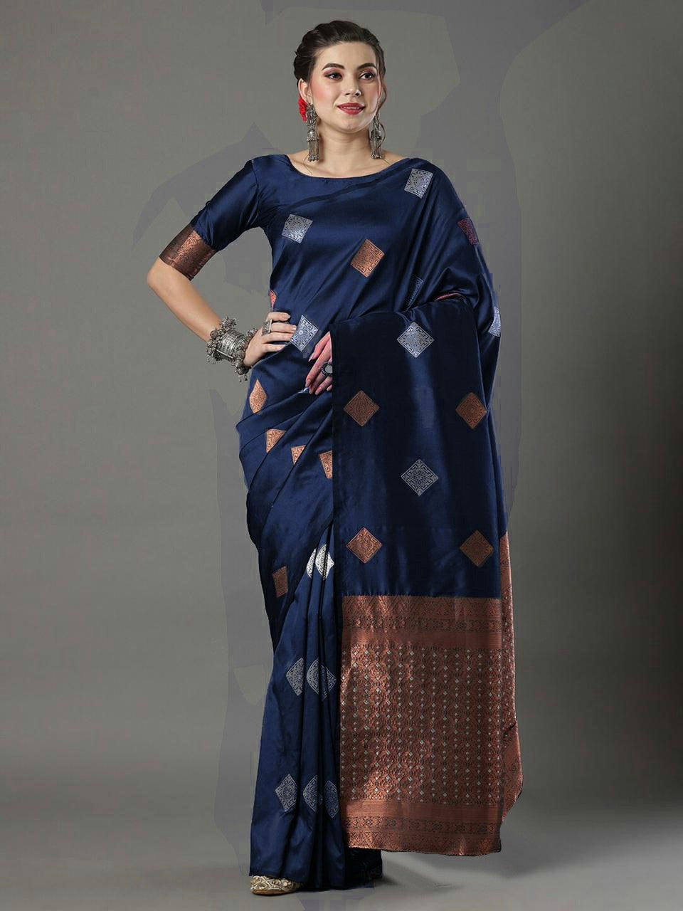 Blue Saree With Heavy Zari And Copper Work