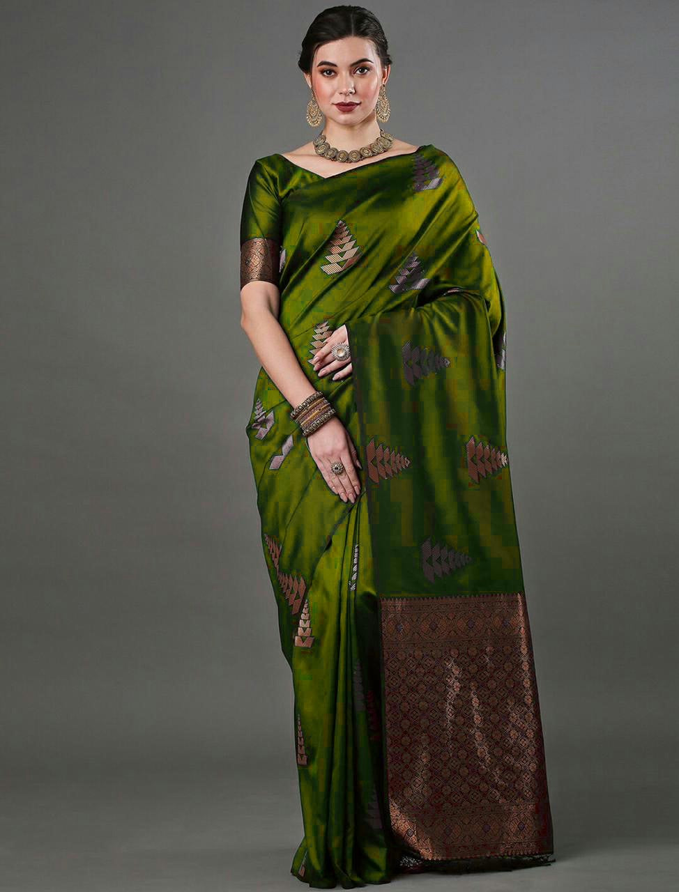 Classic Emerald Jacquard Saree