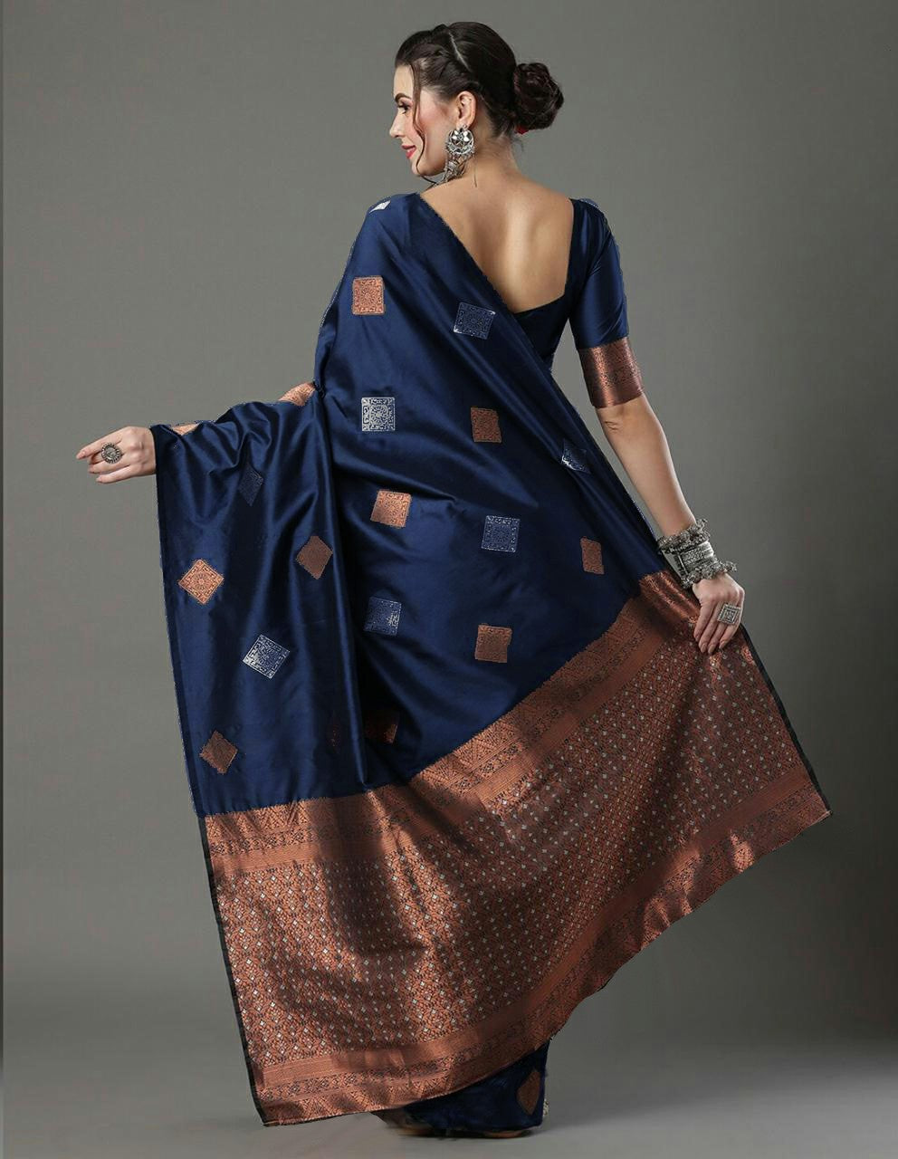 Blue Saree With Heavy Zari And Copper Work