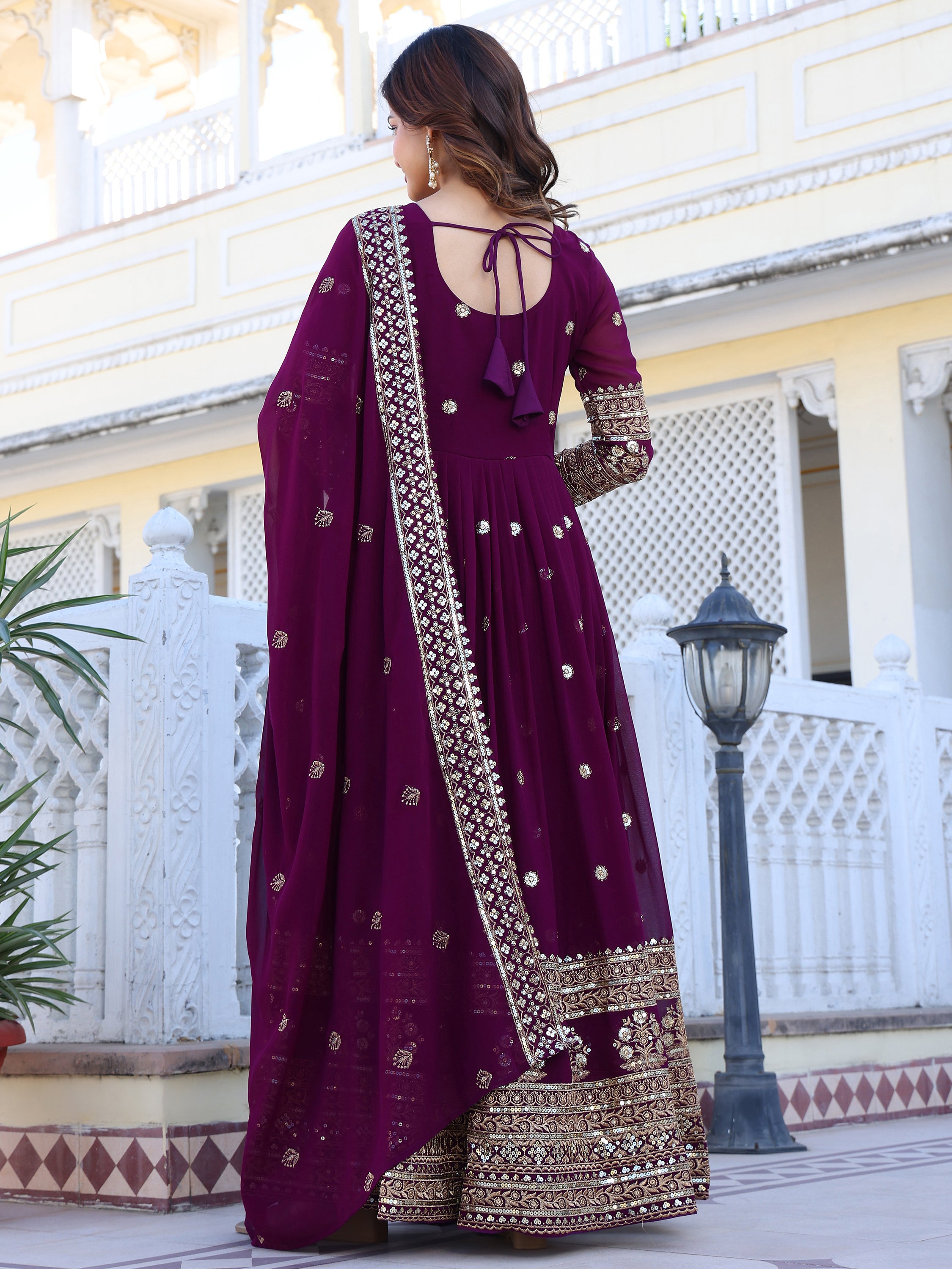 Purple Embroidered Anarkali Kurti with Dupatta for Women