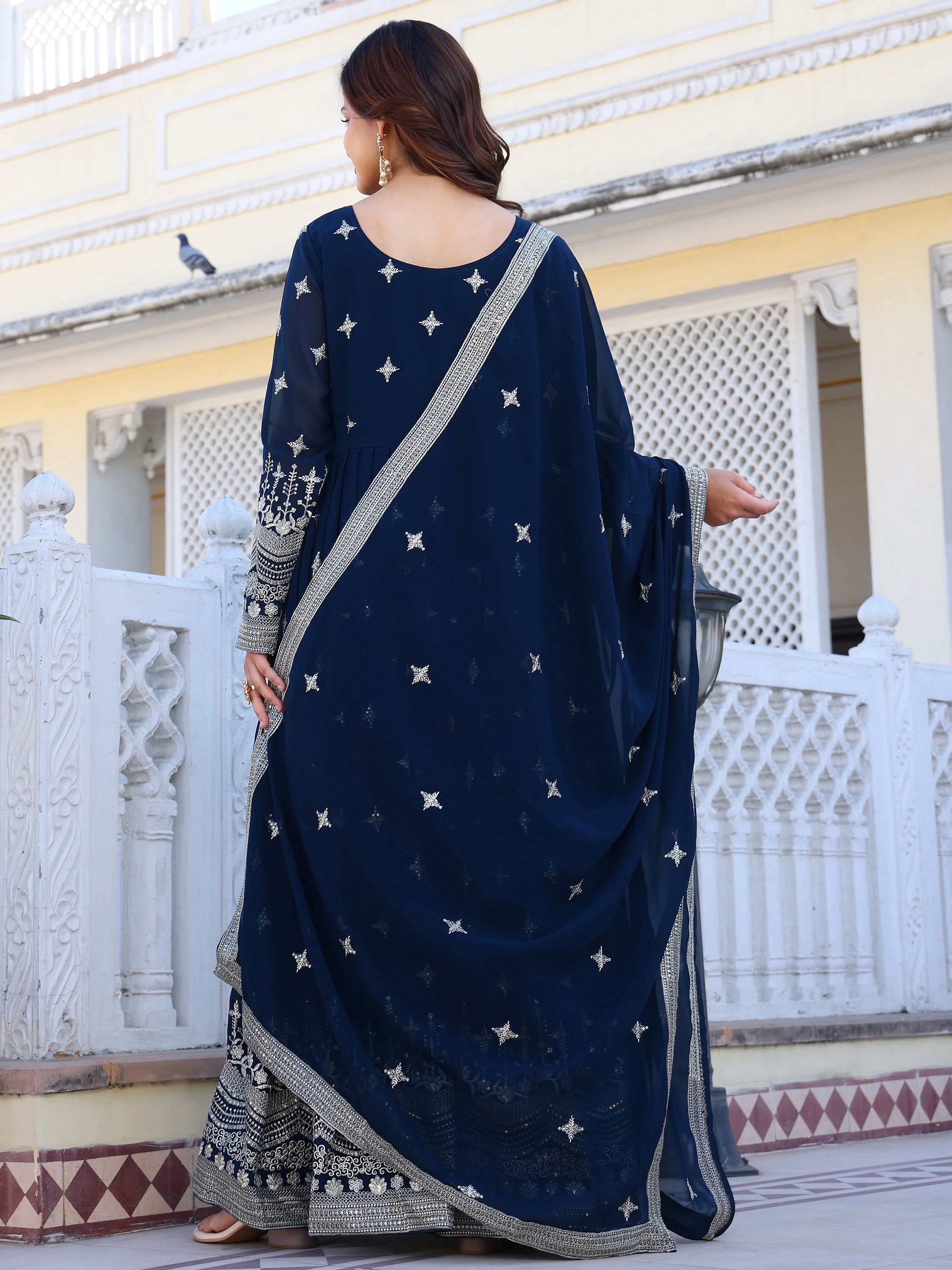 Turquoise Embroidered Anarkali Kurti with Dupatta for Women