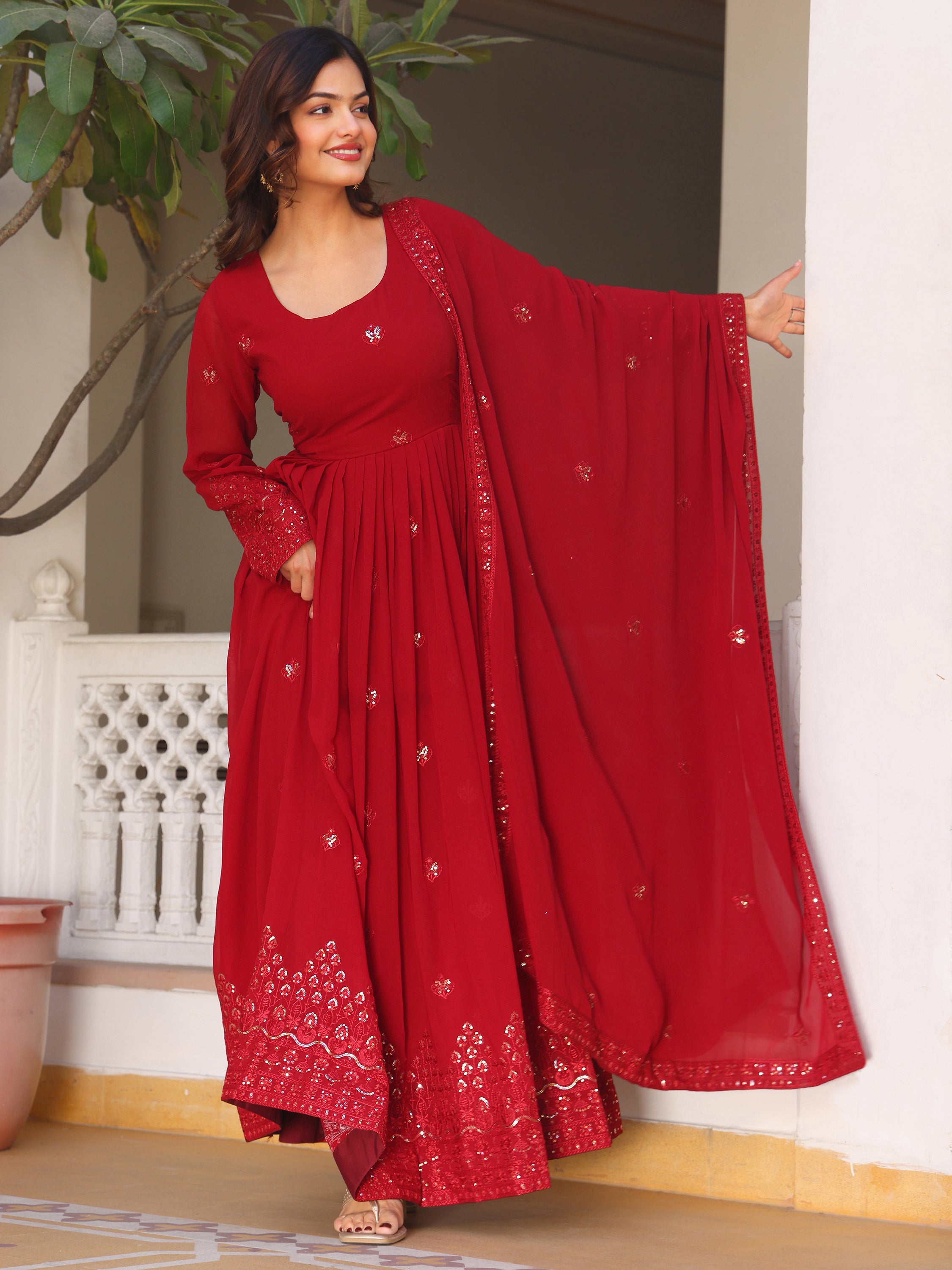 Royal Maroon Anarkali Kurti with Dupatta