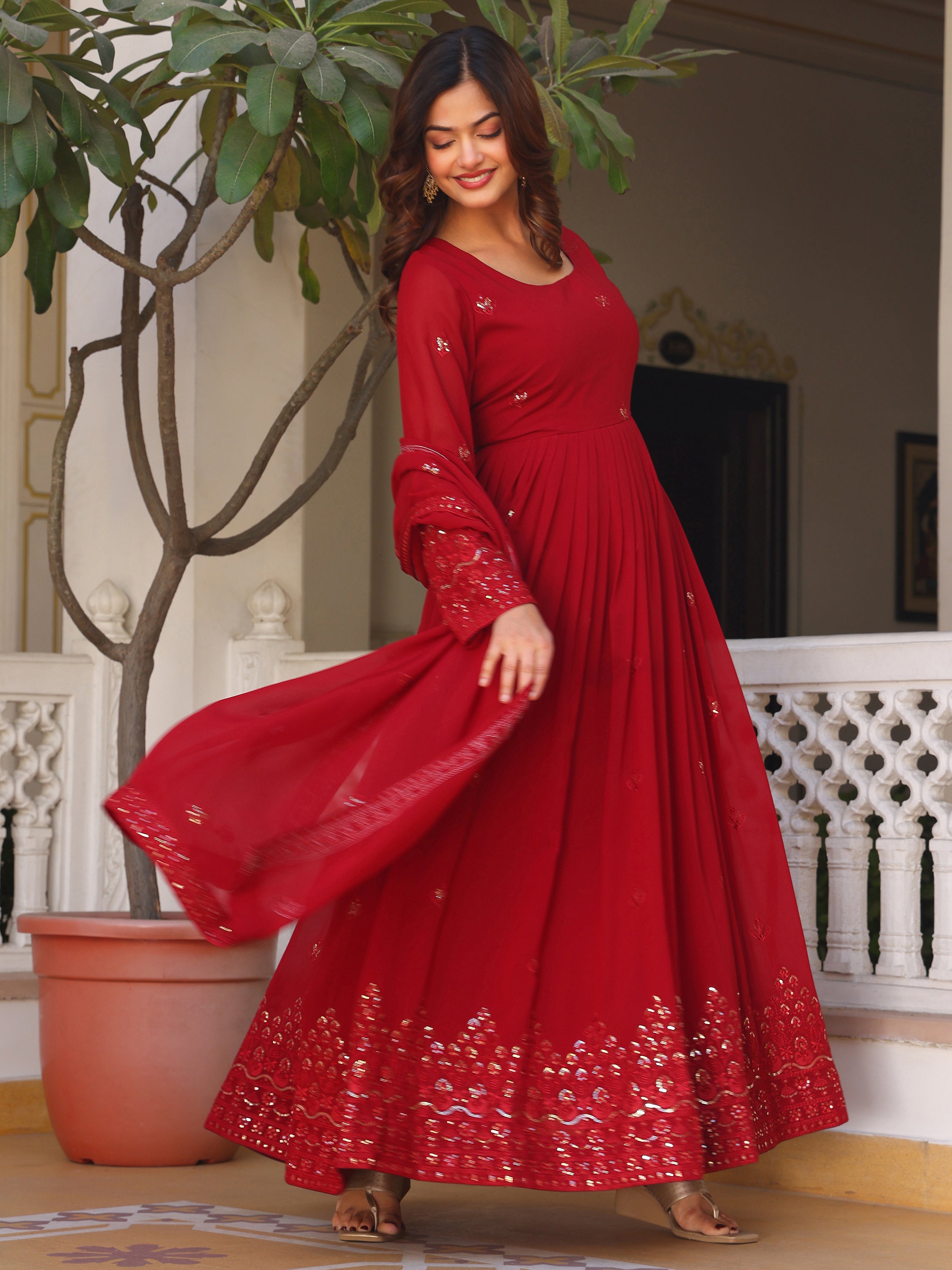 Royal Maroon Anarkali Kurti with Dupatta