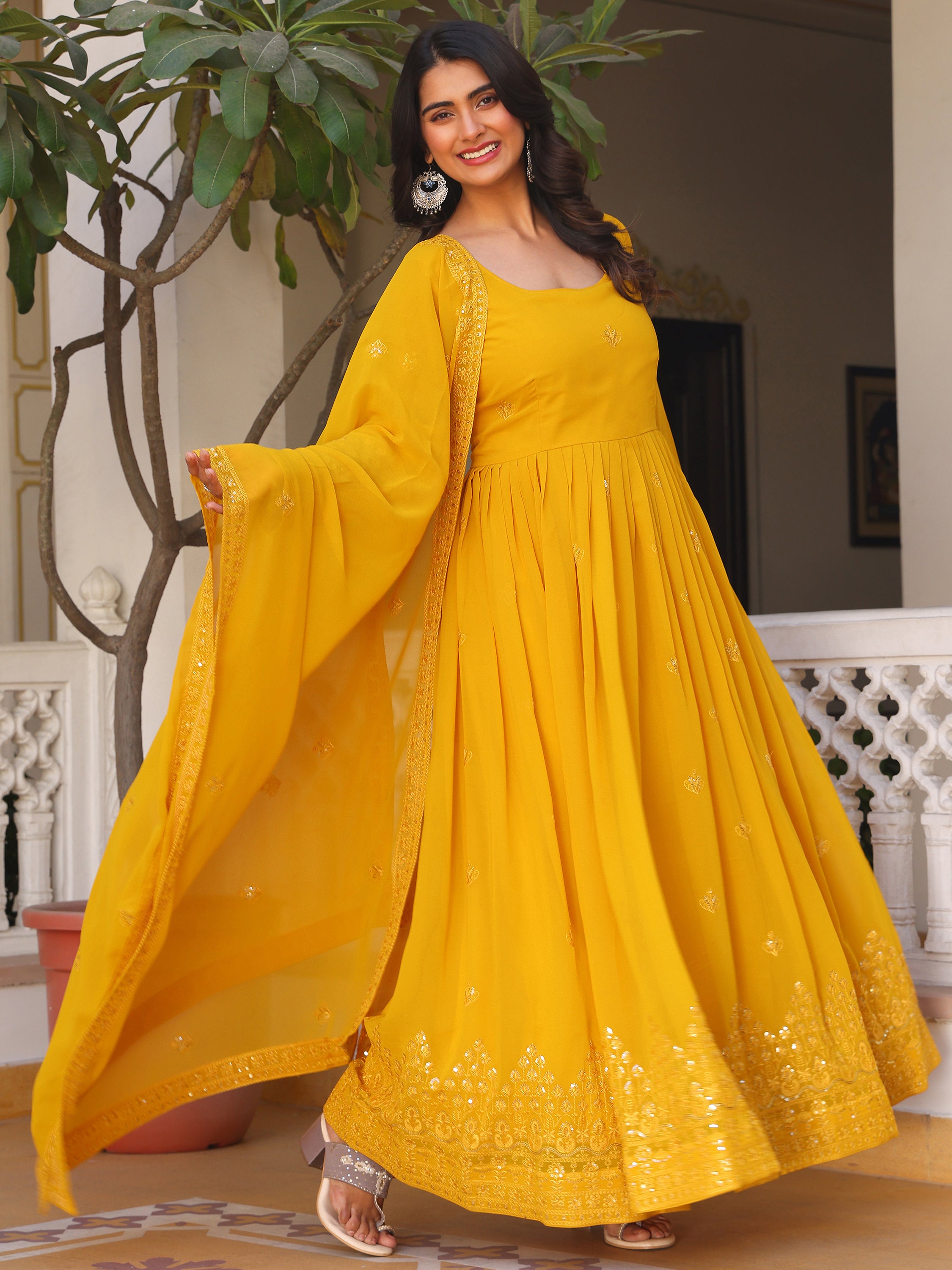 Sunshine Yellow Anarkali Kurti with Dupatta for Women