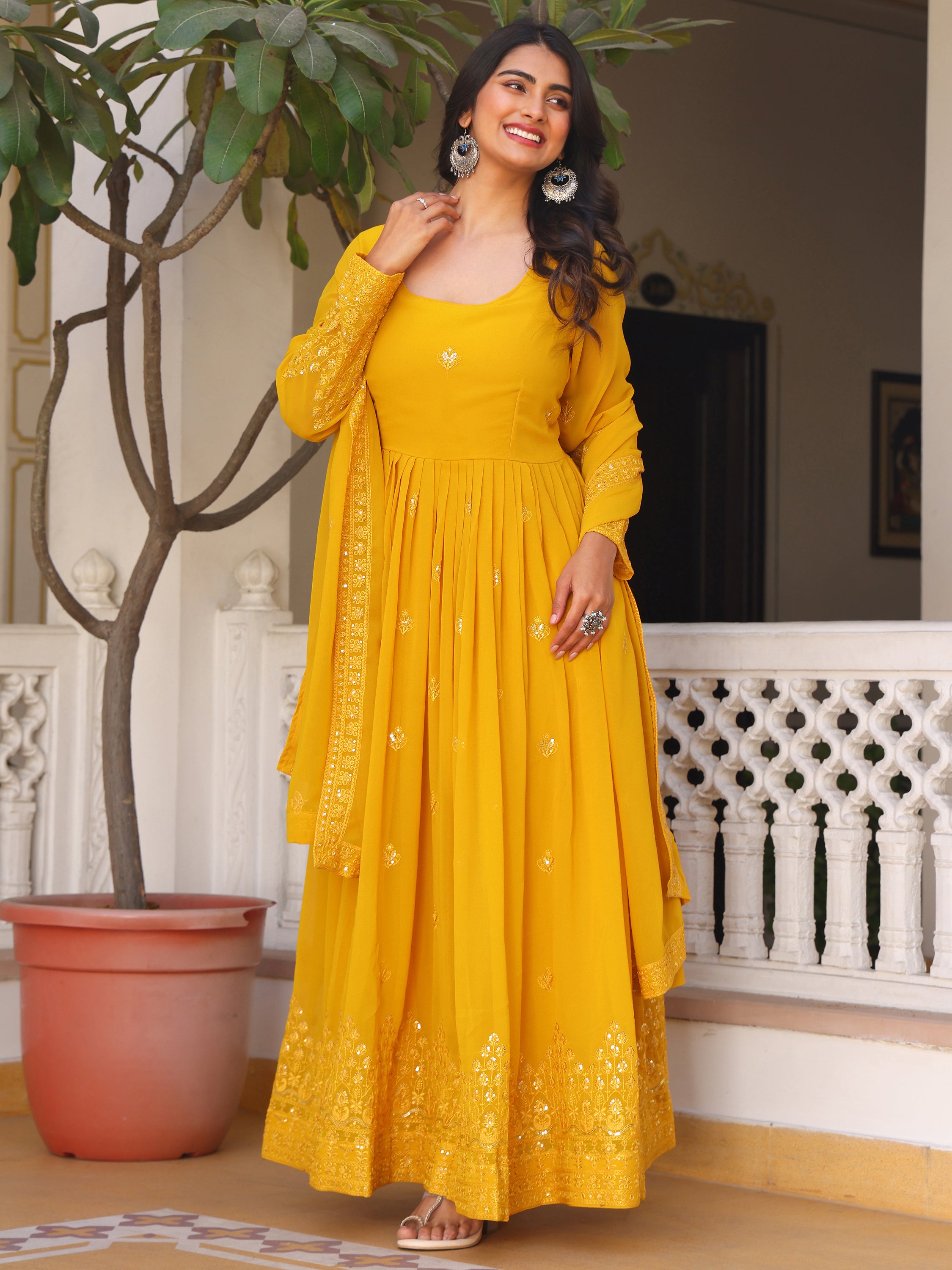Sunshine Yellow Anarkali Kurti with Dupatta for Women