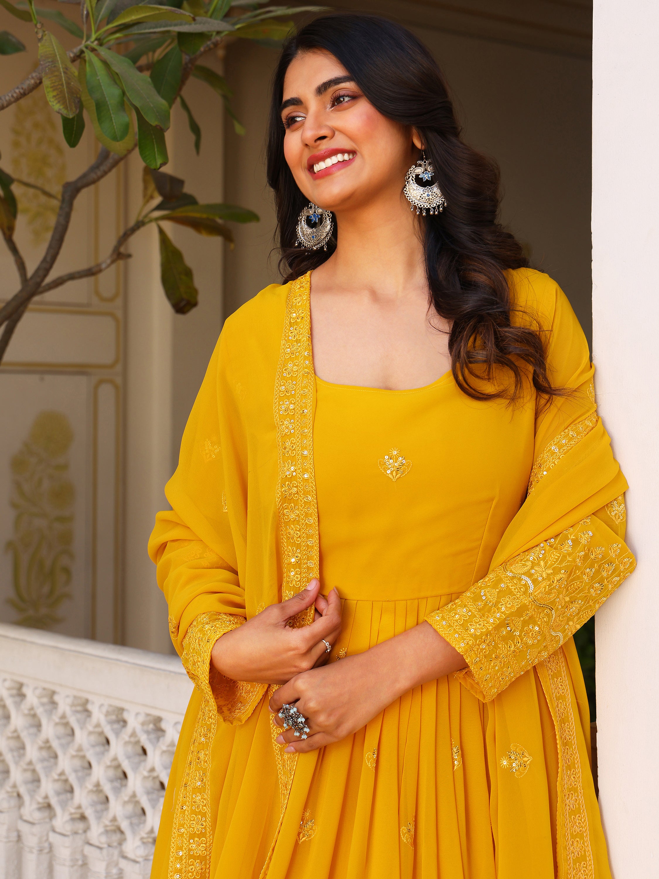 Sunshine Yellow Anarkali Kurti with Dupatta for Women