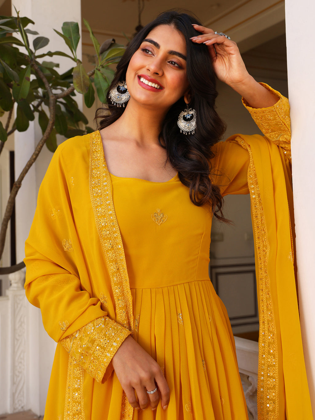 Sunshine Yellow Anarkali Kurti with Dupatta for Women
