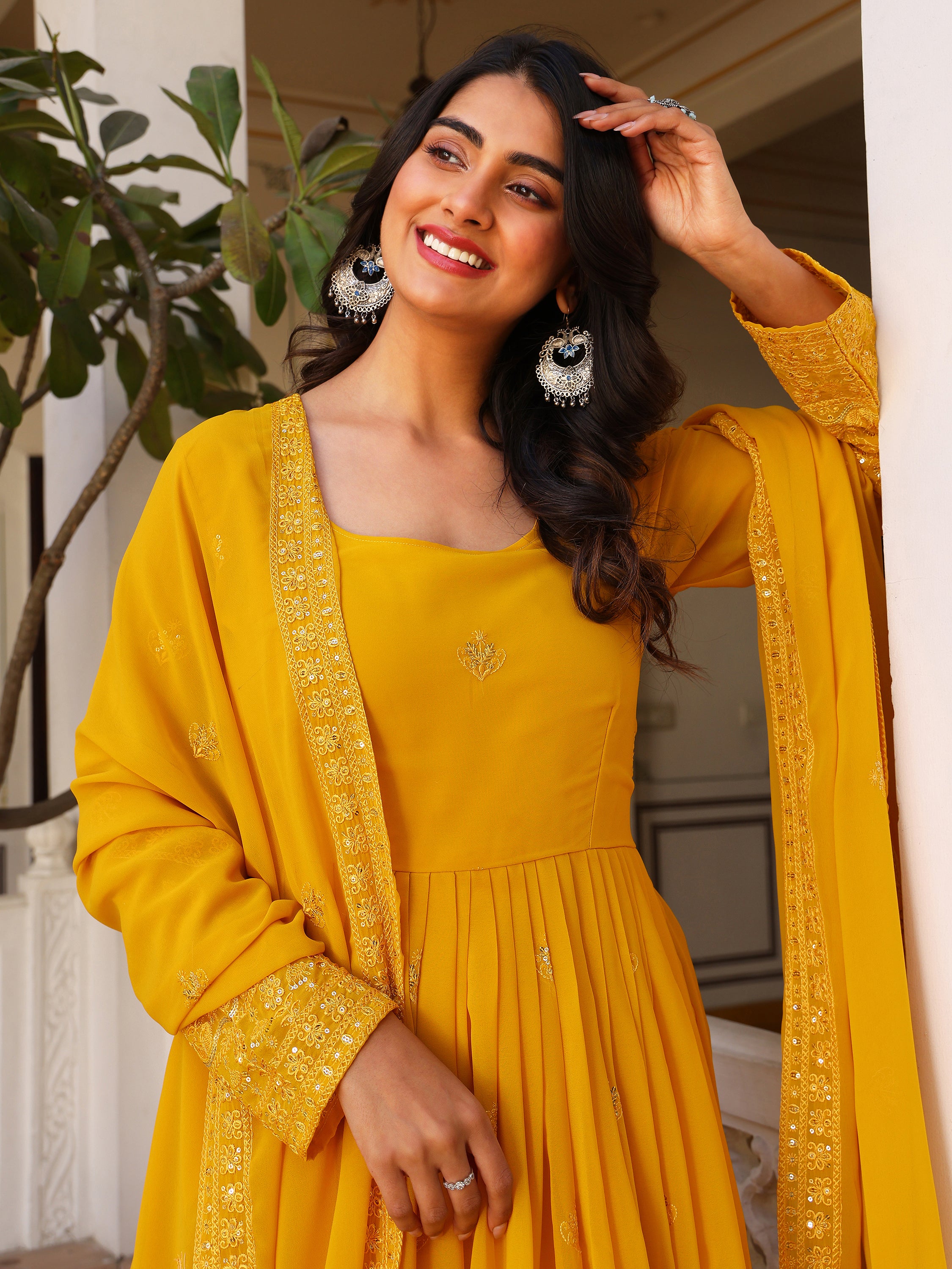 Sunshine Yellow Anarkali Kurti with Dupatta for Women
