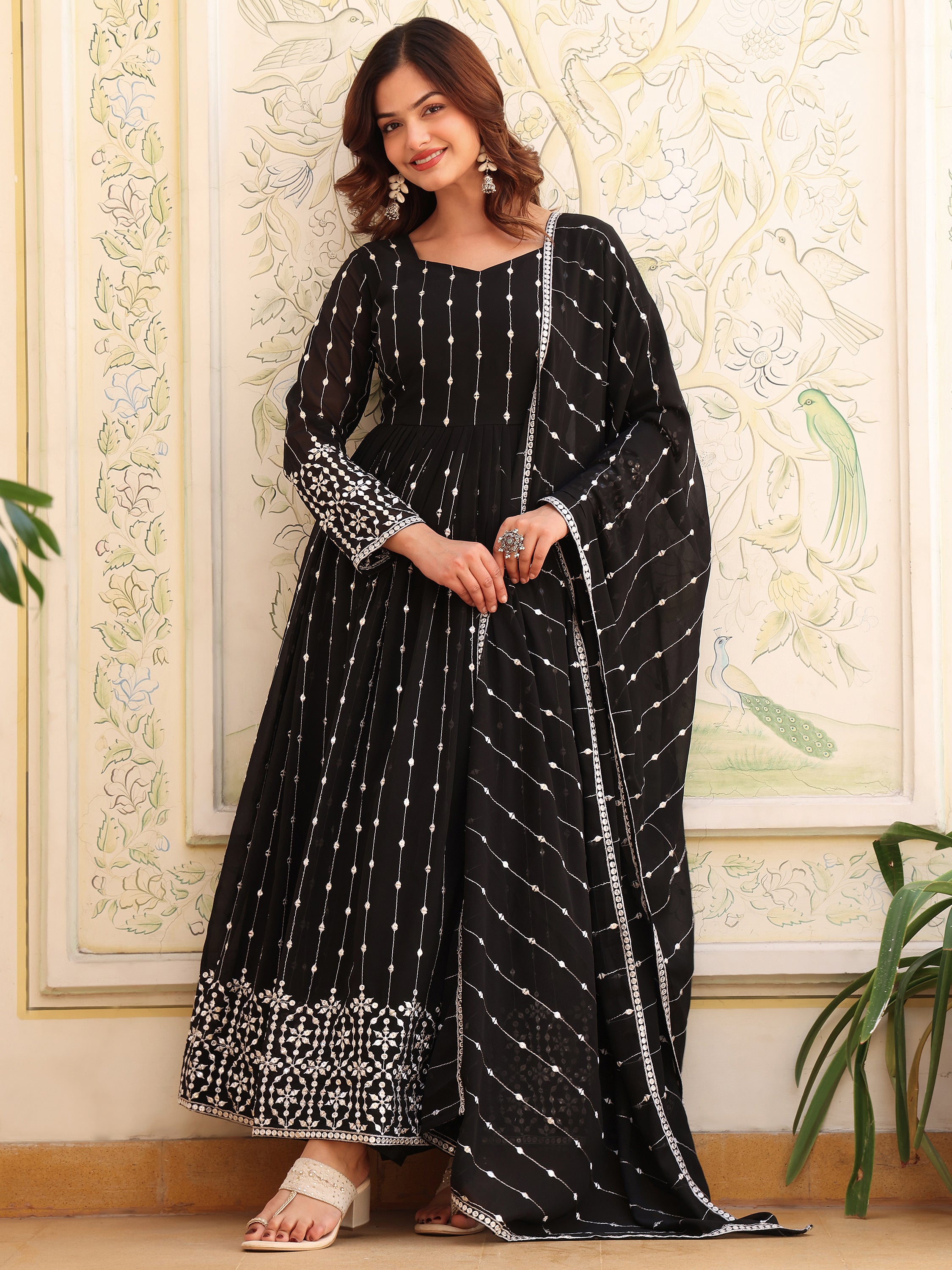 Black Anarkali Kurti with Dupatta for Women