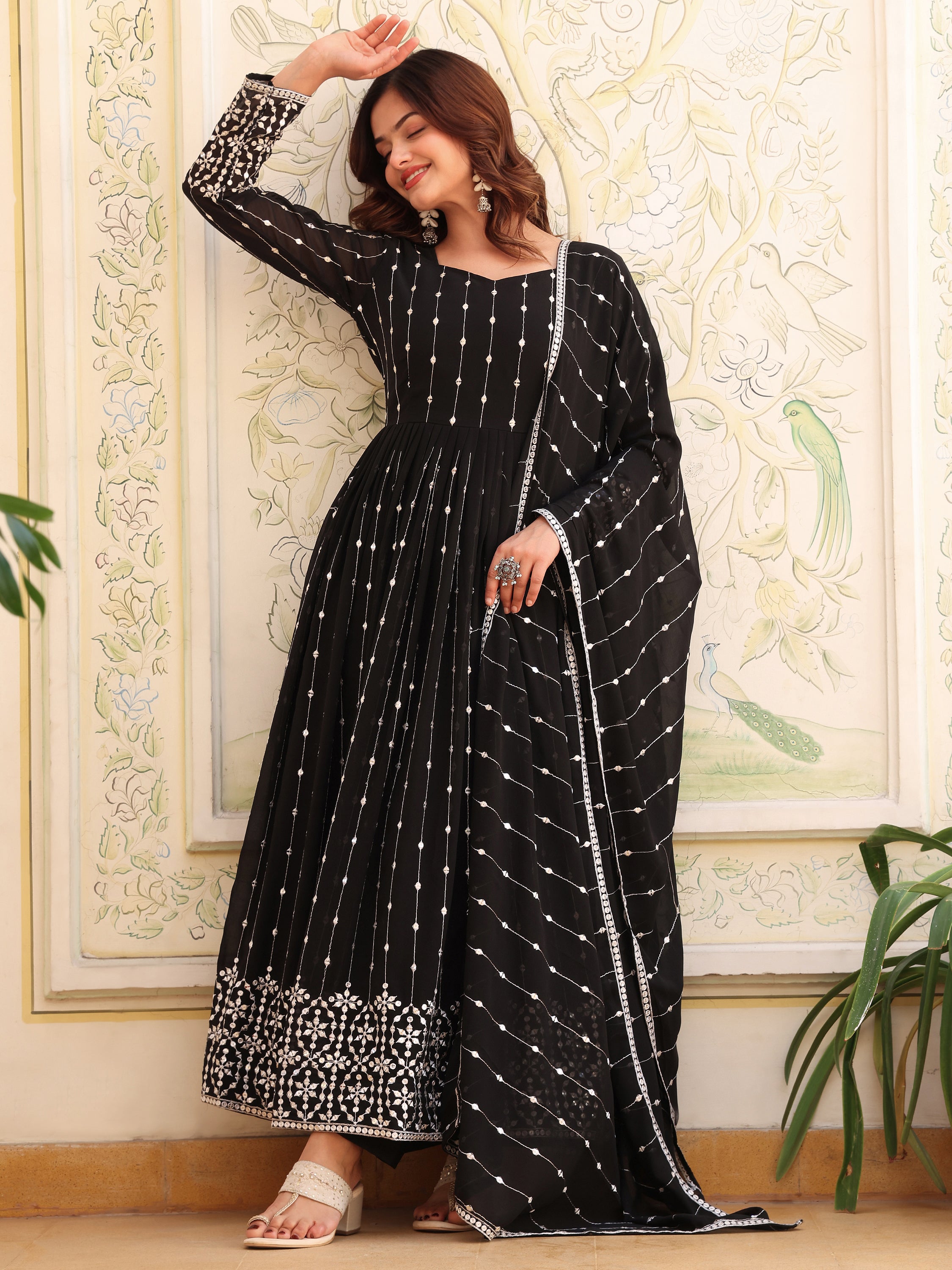 Black Anarkali Kurti with Dupatta for Women