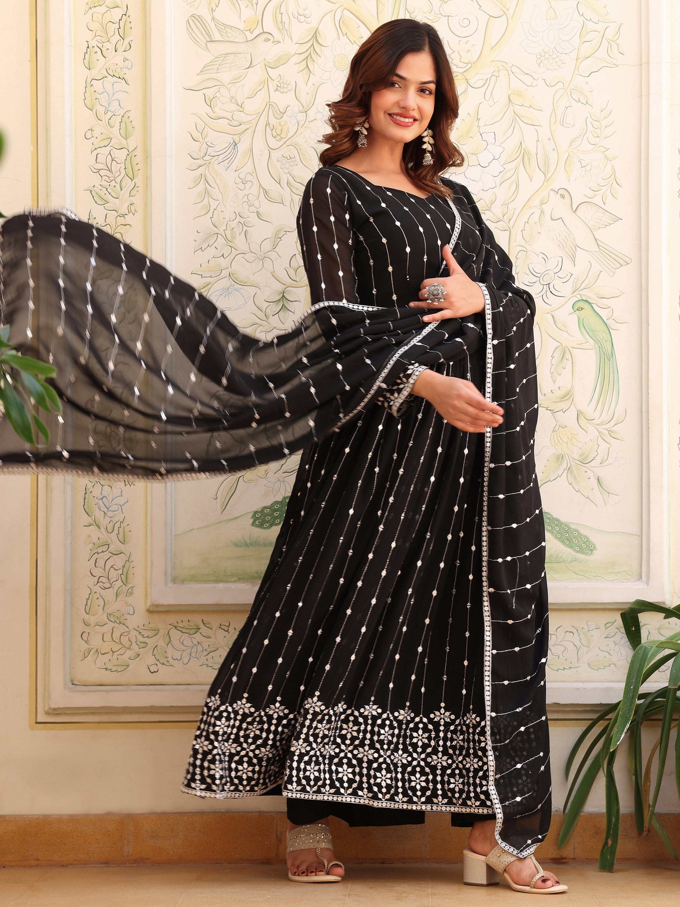 Black Anarkali Kurti with Dupatta for Women