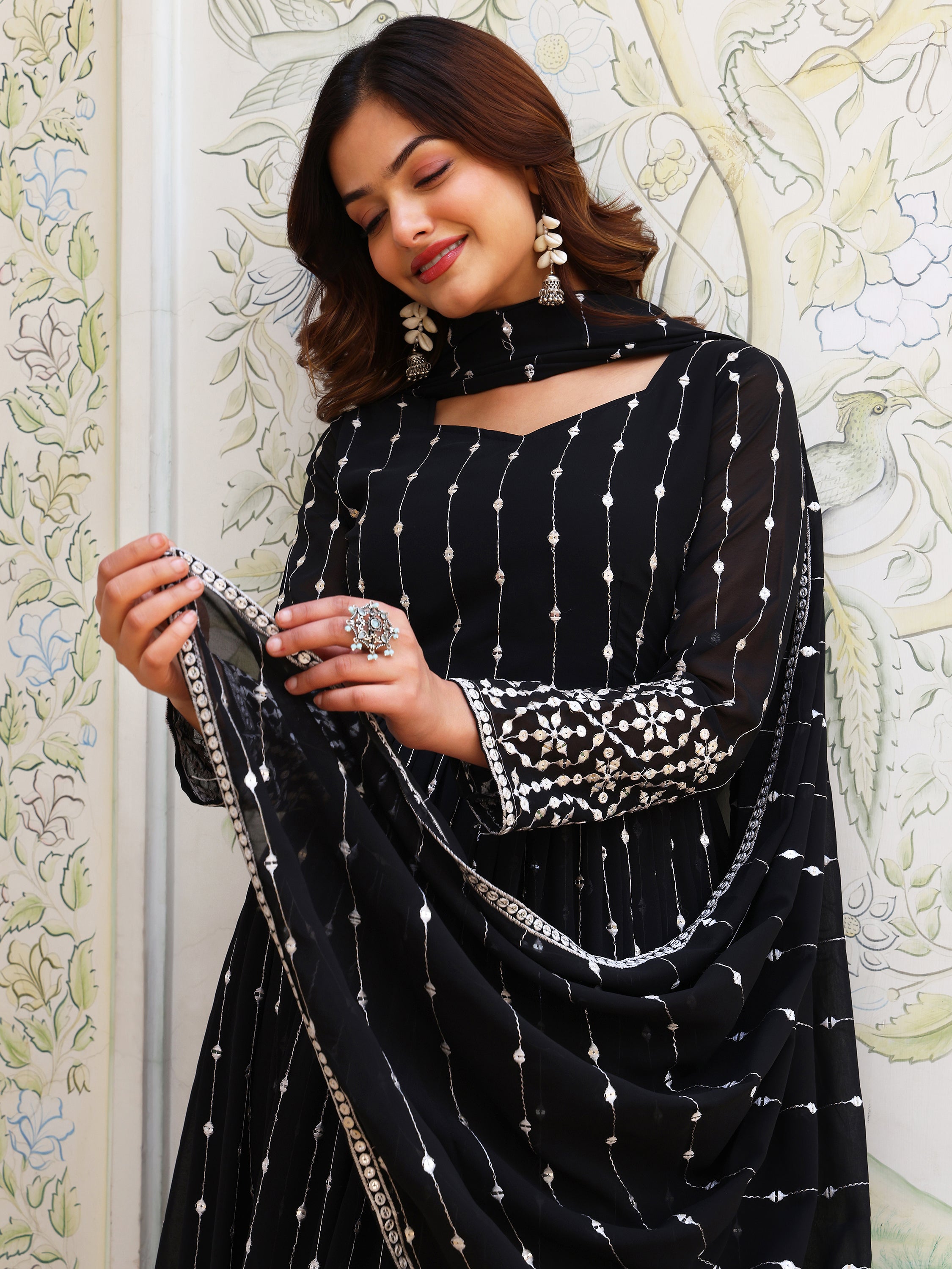 Black Anarkali Kurti with Dupatta for Women